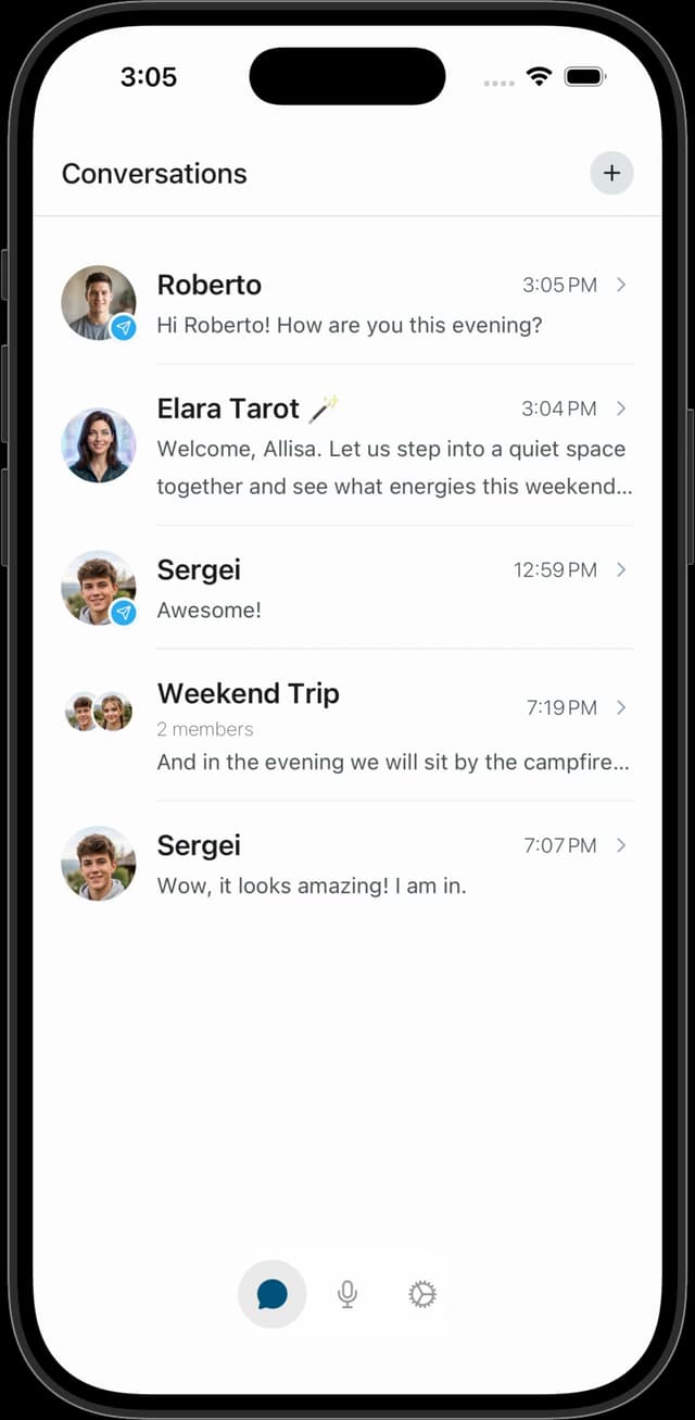 Chat list with VivaVoice and Telegram chats