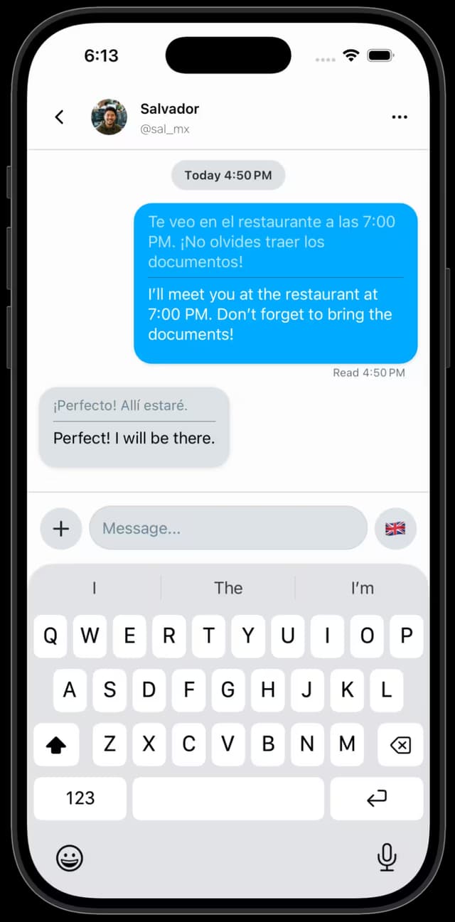 Michael's phone showing English conversation