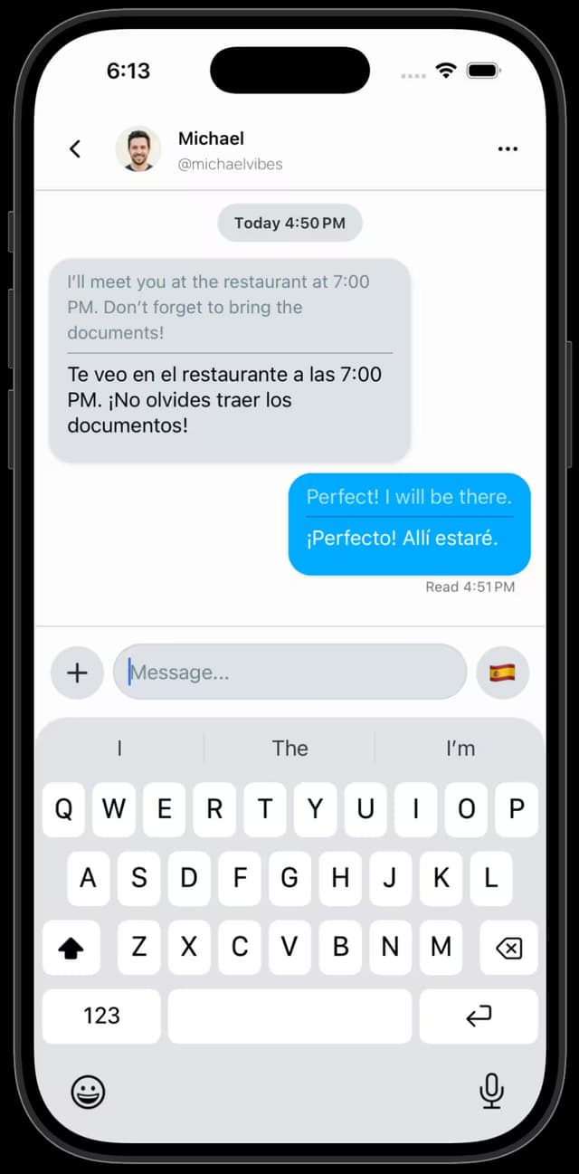 Salvador's phone showing Spanish conversation